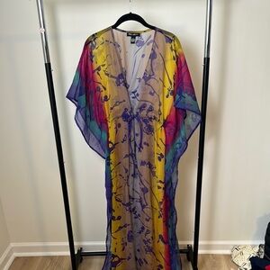 Colorful Clubz Collection Maxi Full Length Kaftan Vacation Beach Coverup Small